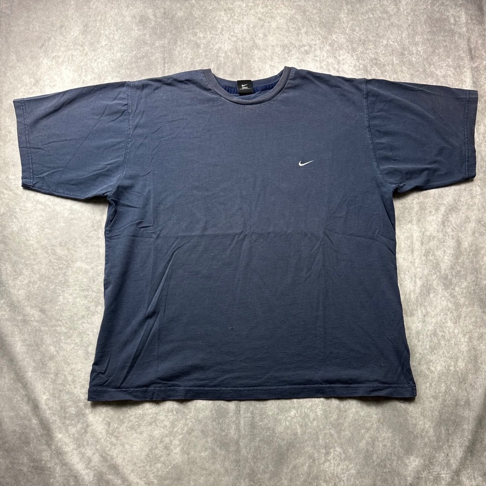 Vintage Nike Mini Swoosh T-Shirt Mens XL Blue Faded Embroidered